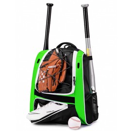 Hsmihair Youth Baseball Bag-Baseball Backpack for T-Ball&Softball Equipment with Fence Hook,Bat&Glove Holder,Large Main Compartment for Helmet,Accessories,Shoes Compartment (Green)