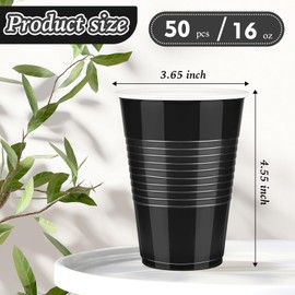 WYTAOHZL 50 Pack Black Plastic Cups 16 OZ Black Disposable Cups for Party Drinking Cups Disposable Cups for Wedding Parties Picnic BBQ