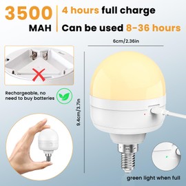 SCOPOW Rechargeable Light Bulbs with Remote Control Timer 3 Color Temperatures Battery Operated Light Bulbs Dimmer for Non-Hardwired Detachable (10W+E12+Hook+2PC)