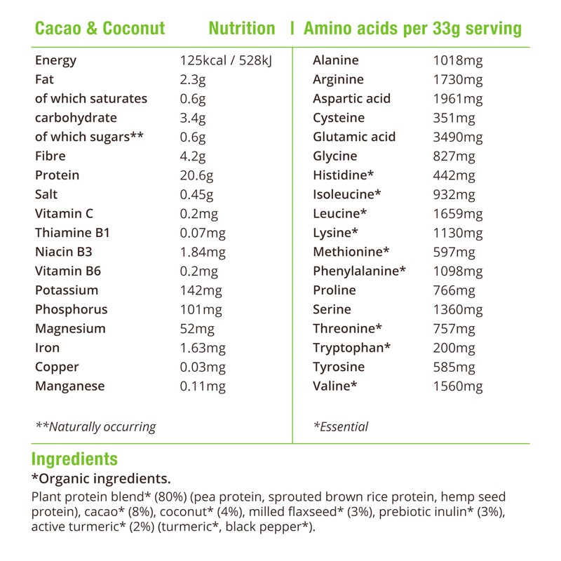 BodyMe Organic Vegan Protein Powder with Raw Cacao (1Kg -