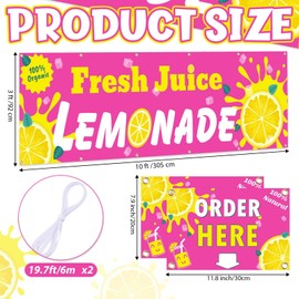 Lemonade Stand Supplies 3x10 ft Lemonade Stand Banner with Order Here Pick up Here Signs Fresh Squeezed Lemonade Juice Flags for Indoor Outdoor Yard Business Restaurant Lemonade Decoration (Pink)