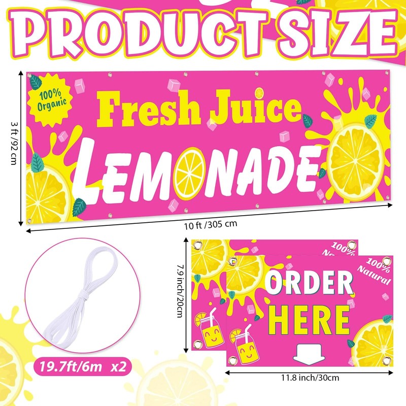 Lemonade Stand Supplies 3x10 ft Lemonade Stand Banner with Order