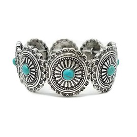 Emulily Turquoise Western Concho Design Stretch Bracelet Navajo