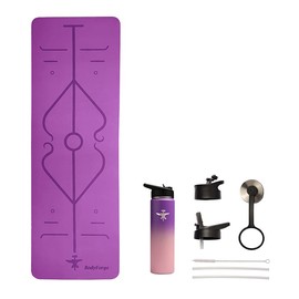 BodyForge Yoga Mat Thick Exercise Mat Thick 8mm TPE Eco-Friendly with Alignment Marks Non-Slip Extra Thick High-Density for Women Men Workout Pilates & Sports Water Bottle - 22oz, 3 Lids (Pink/Purple)