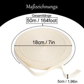 Cotton Tape Bias Binding, 5 cm x 50 m / 1.96 in x 164 Foot Herringbone Stitch, Cotton Webbing, Sewing Tape, Wide Cotton, Folded Webbing, for Crafts Sewing Piping, DIY Crafts