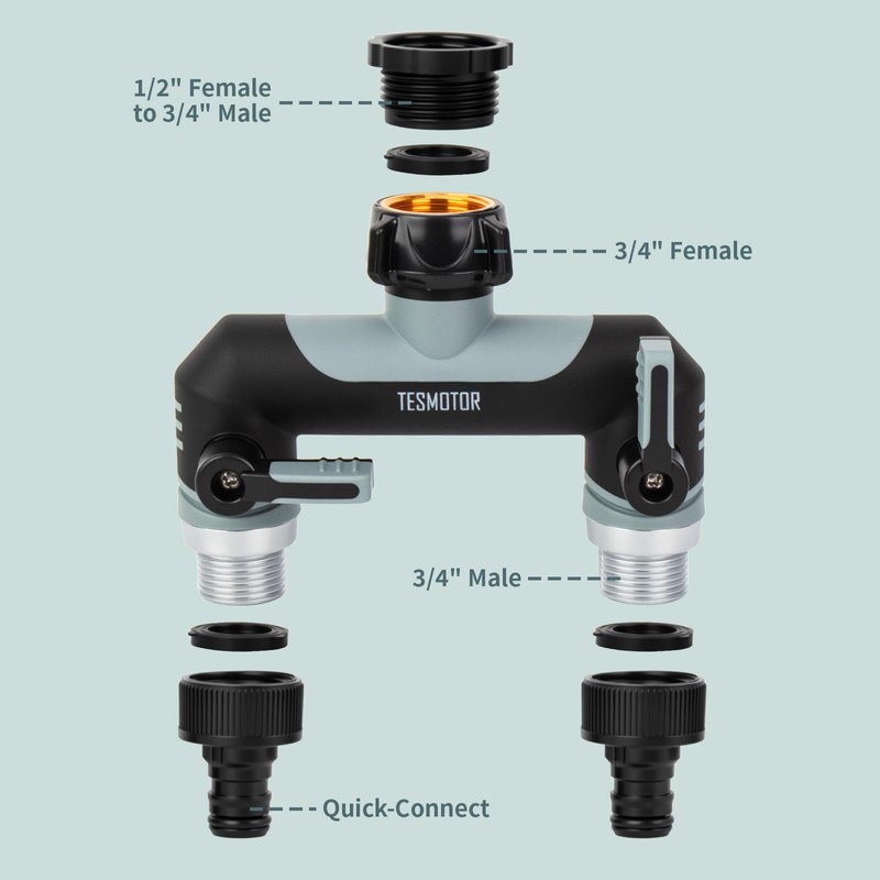 Tesmotor 2-Way T Distributor for Taps, 2 Distributors 3/4 Inch