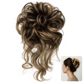 Messy Bun Hair Clip for Women & Girls – Tousled Updo Synthetic Hair Piece with Claw Clip, Natural-Looking Ponytail Bun Scrunchie Extension for Quick Hairstyles (Light Brown)
