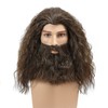 LAXSHZ Mens Long Brown Curly Hair Wig with Beard for