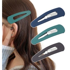 Herbeluemily Hair Clip, Bangs Clip, Hair Clip, Bangs Pin, Large, Set of 3, A, Navy + Cocoa + Turquoise