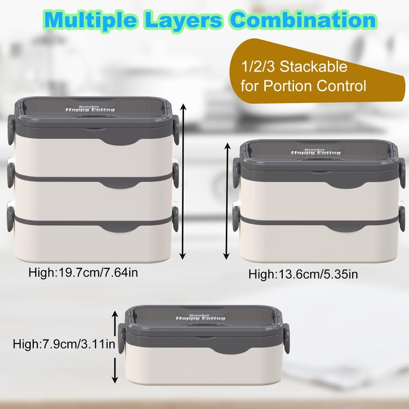 Bento Box Adult Lunch Box, Stackable 3 Layers Large Capacity