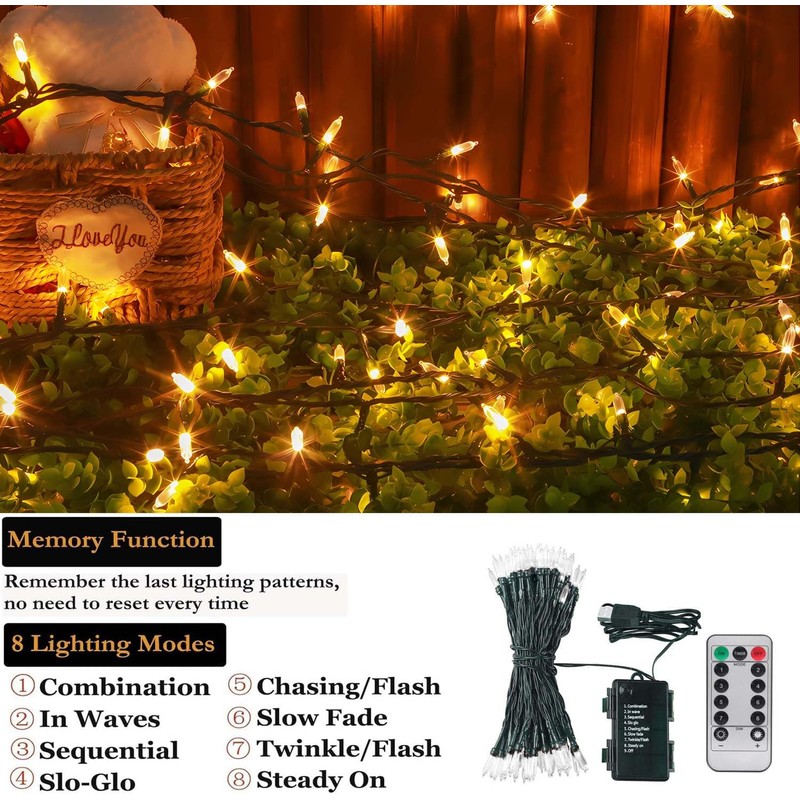 Tcamp 33ft 100LED Battery Operated Christmas Lights Outdoor Indoor, Battery