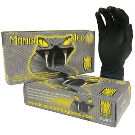 Mamba Med Black Nitrile Disposable Gloves, Medium, Black, 100 Gloves