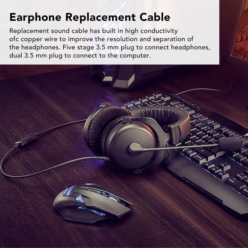 Replacement Headphone Cable 3.5mm Volume Control Sound Cable Compatible for
