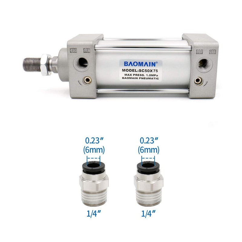 Baomain Pneumatic Air Cylinder SC 50 x 75,PT 1/4, Bore
