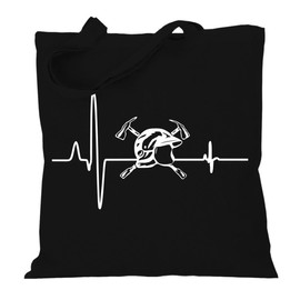 Fabric Bag Jute Bag Long Handle with Saying Fire Brigade Heartbeat, black