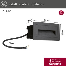 Paulmann 94383 LED Exterior luminaire recessed Wall luminaire Long IP65 Warm White 103x58mm Rectangular incl. 1x4 watt Outdoor Lighting Black Outdoor lamp Aluminium Garden lamp 3000 K