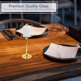 Royal Imports Glass Candleholder Flower Vase, Floating & Pillar Candle Centerpiece Display, Decorative Hurricane on Pedestal for Home or Wedding Set of 3, Gold