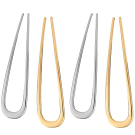 French Hair Pin Set of 4, U-Shaped French Twist Hair Pins for Updos & Low Buns, Gold/Silver Metal Hairpins for Women Girls All Hairstyle