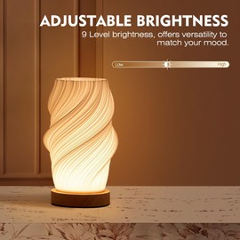 Clora Table Bedside Lamp LED Night Light Woodbase Button Control Atmosphere Dimmable Minimalist Nightstand Desk Lamps PLA Lampshade Living Room,Lounge,Bedroom, Kids Room,College Dorm, Home (Type B)