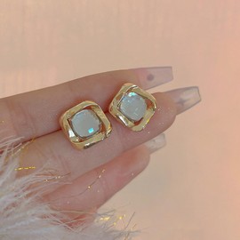 Diamond Studs Earrings CZ crystal Studs Vintage White Rhinestone Square Stud Earrings Hollow Square Cz Earrings Jewelry for Women and Girls