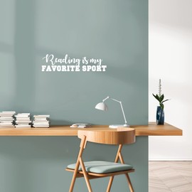 Vinyl Wall Art Decal - Reading is My Favorite Sport - 6.5" x 25" - Trendy Motivational Educational Quote Home Living Room Classroom School Library Office Coffee Shop Decor (White)