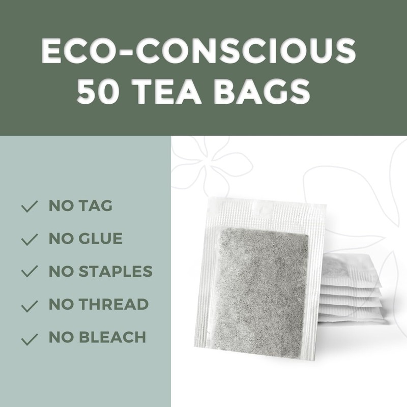 Fescha Organic Jasmine Green Tea Bags, Flower-scented Tea (50-count), Eco-Conscious