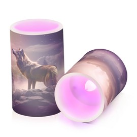YETTASBIN Wolf Flameless Candles with Remote Control and Timer, Adjustable Brightness Long Lasting Battery Operated LED Pillar Candles for Indoor Outdoor Party Home Decor, 2 Pack
