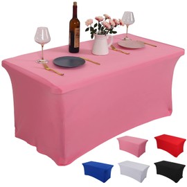 Rainberg Spandex Table Cover, Black Tablecloth 6FT, Washable and Wrinkle Resistant Stretch Rectangular Patio Table Cover for Event, Wedding, Banquet & Parties. (183Lx76Wx76H) cm (Pink, 4FT)
