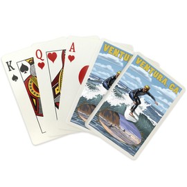 Lantern Press Ventura, California, Surfing Inset (52 Playing Cards, Poker Size Card Deck with Jokers)