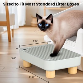 Aothey Litter Box Step, Litter Box Ramp/Catcher with Wooden Base, Anti-Tracking & Easy to Clean, Ideal for Small & Elderly Cats (Grey)