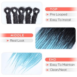 24" SE 1cm Dreadlock Extensions for White women,Thick Dreads Ombre Mint Green Crochet Dreadlocks