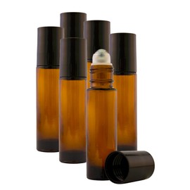 GreenHealth 6 Pack – Empty Roll-On Glass Bottles [Stainless Steel Roller] – 10ml Refillable Amber Color Roll On Vials for Essential Oils, Perfume, Fragrance, Aromatherapy