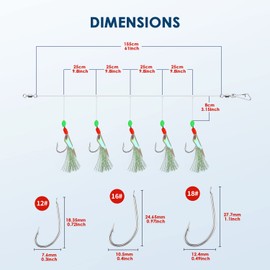 Luroad 10pcs Mackerel Feathers Rigs, Pre Tied Sea Fishing Rigs with Luminous Beads Bionic Flying Insects Lure Rig (Hook Size 18, Fluro Flasher - 10pcs)