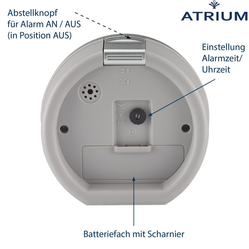Atrium moderner Design Wecker Analog Quarz ohne Ticken mit Licht