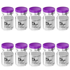 Biocomma 10pcs 5ml Sterile Empty Vial with Plastic Aluminum Caps，Penicillin Bottle 20mm Crimp Top Sterile Transparent Borosilicate Lab Sample Vial (Transparent)