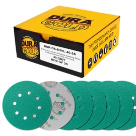 Dura-Gold Premium 40 Grit 5" Green Film Sanding Discs, 8-Hole Pattern, Box of 25 - Dustless Hook & Loop Backing Sandpaper for DA & Random Orbital Sanders, Sand Automotive Paint Woodworking Furniture