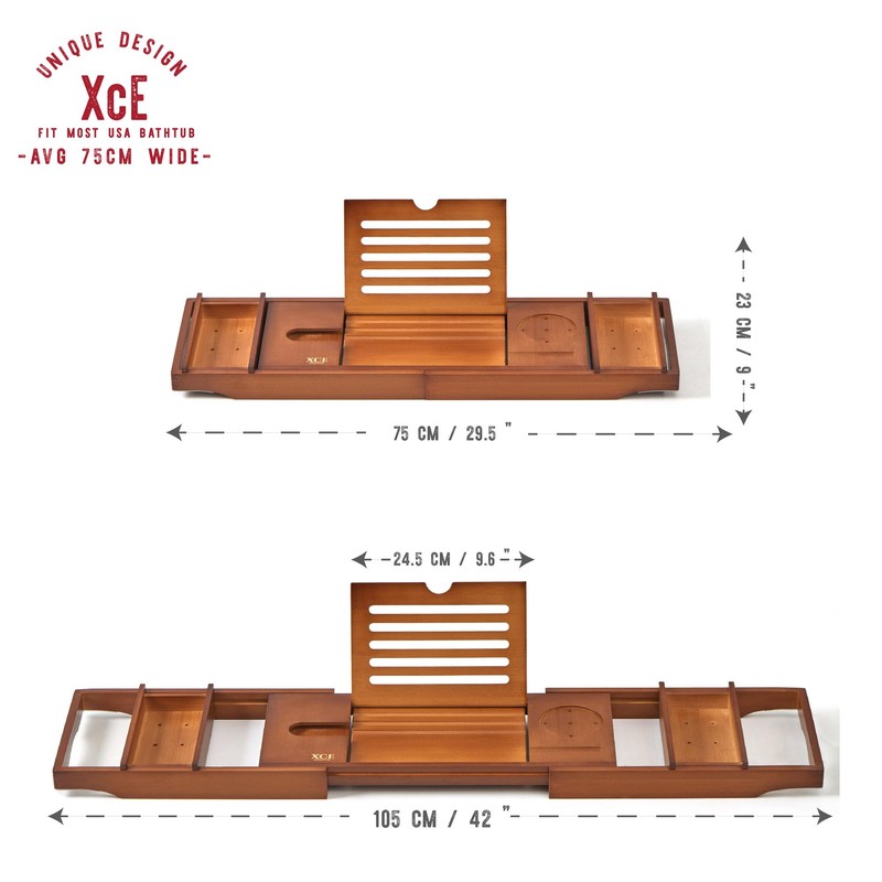 XcE Bamboo Bathtub Caddy Tray - Expandable to 41 Inches