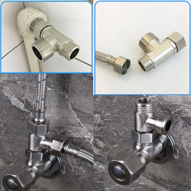 Toilet Diverter Valve Brass T Shape Adapter Connector, G1/2" Hose
