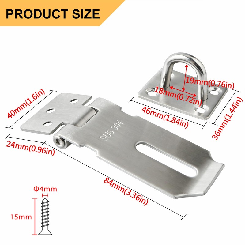 Alise Door Lock Hasp Latch,3 Inch SUS 304 Stainless Steel