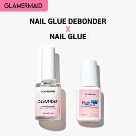 GLAMERMAID 4Pcs/Set Super Strong Nail Glue Remover for Press on Nails with Nail Glue Debonder and Nail Prep Oil Remover Kit, Nail Glue with Brush for Nails Tip & Remover Glue off Acrylic Sticks