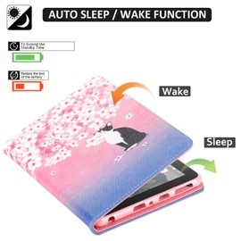 Dteck Case for Fire HD 8 & Fire HD 8 Plus Tablet (10th Generation, 2020 Release), Protective Leather Wallet Magnetic Closure Smart Stand Flip Cover with Auto Wake Sleep/Stylus Pen (Pink Cherry Cat)