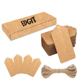 EDGIT 100 Pcs 8x4cm Kraft Paper Gift Tags 300g/m², Brown Gift Tags with String, Brown Kraft Paper Labels with String for Presents in Box