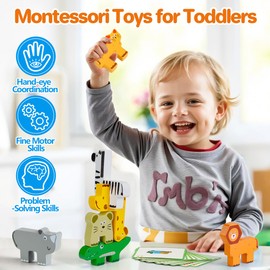 Winstico Montessori Toys for 2 3 4 Year Old Boys Girls Gifts: Wooden Animal Stacking Toys for Toddlers - Building Blocks Toys for Boy Age 2 3 - Birthday Gifts for 2 3 Year Old Girls Boys Presents
