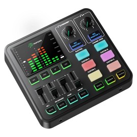 PUPGSIS Gaming Audio Mixer, Audio Interface for PC/Podcast/Streaming, Sound Board with 3.5mm/XLR Mic Input, 48V Phantom Power, Voice Changer, Live Sound Card with DJ Mixer Effects/Bluetooth/4 Channel
