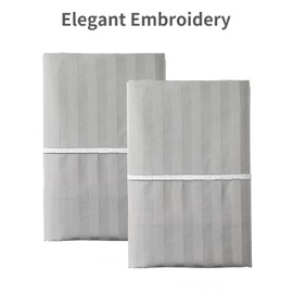 Fundontex Cotton Pillowcases Set of 2, 600 TC Luxury Hotel Quality with Elegance Embroidery,Damask Stripe Sateen Weave,Soft Breathable and Cooling Pillow Case (Envelope, Queen 20 * 30 Inch, Grey)