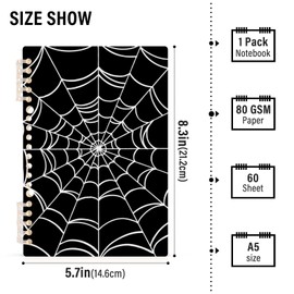 XUWU Spider Web Spiral Notebook with Removable Circle Ring for College Office Work Ruled Journal A5 8.3"x5.7" 60 Sheets