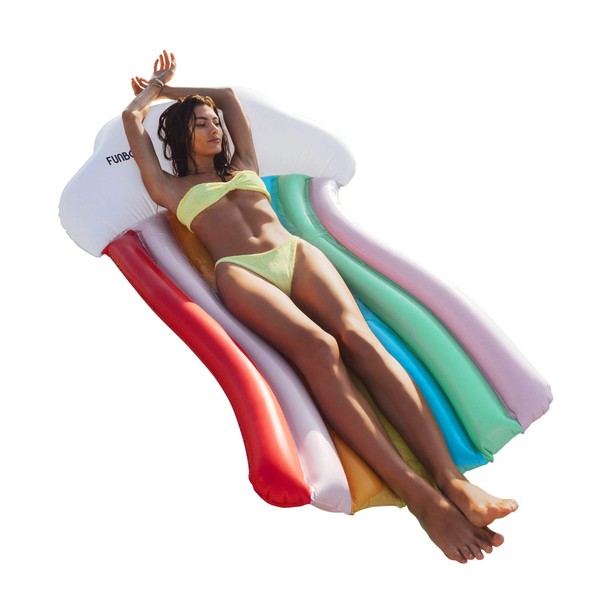 FUNBOY RAINBW-LNGR Giant Inflatable Rainbow Lounger Tube Float, Luxury Raft for Summer Pool Parties and Entertainment