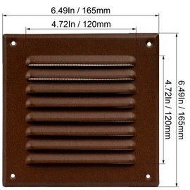 ECOPRO VENT Brown Metal 5"x5" Inch Square Ventilation Grille - Inside/Outside use - (Grille: 4.75"x4.75" / Cover Area: 6.5"x6.5") - Air Vent Louver - Available 9 Sizes / 2 Types / 3 Colors.