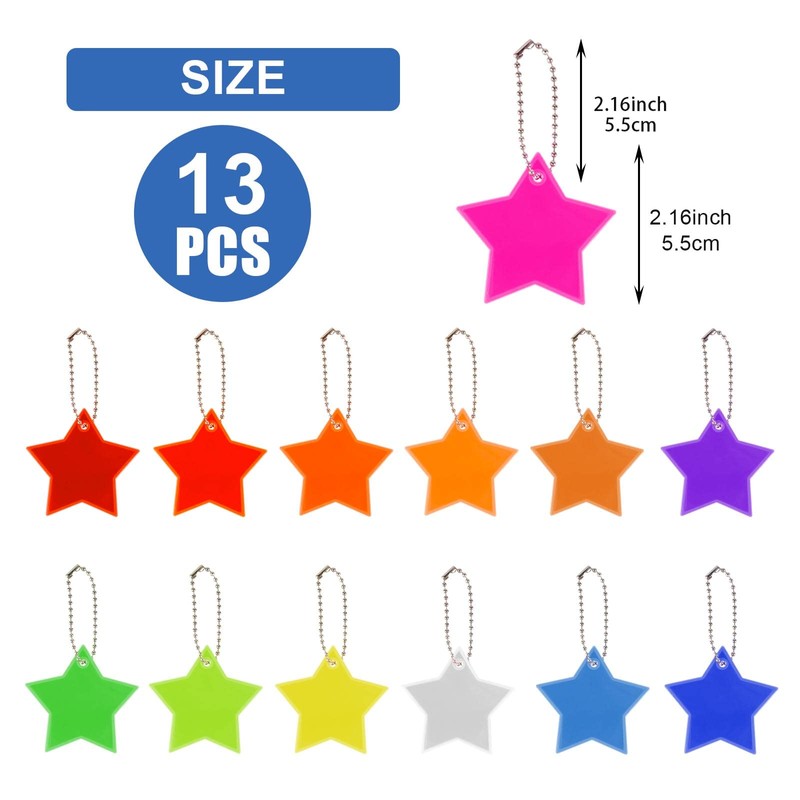 AWAVM 13 Pieces Star PVC Reflective Pendant, Star Reflective Key