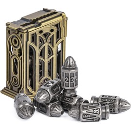 Cusdie 7-Die Bullet-Shaped Metal Dice Set DND Dice Set in Metal Clip Case for TTRPG Dungeons and Dragons Pathfinder Role Playing Dice Game(Nickel)